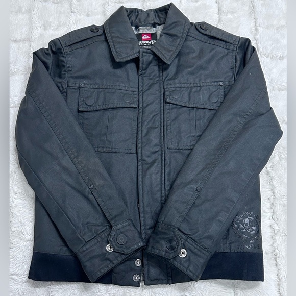 Quiksilver Kids Black Waxed Cotton Utility Bomber Jacket Size S (8–10) Boys - Picture 11 of 14